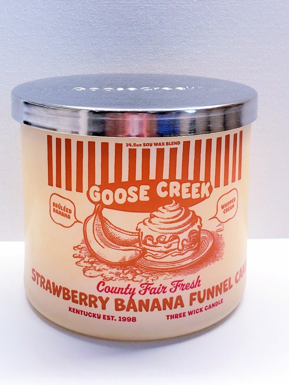 Goose Creek STRAWBERRY BANANA FUNNEL CAKE Large 3-Wick Scented Candle, 14.5 Oz